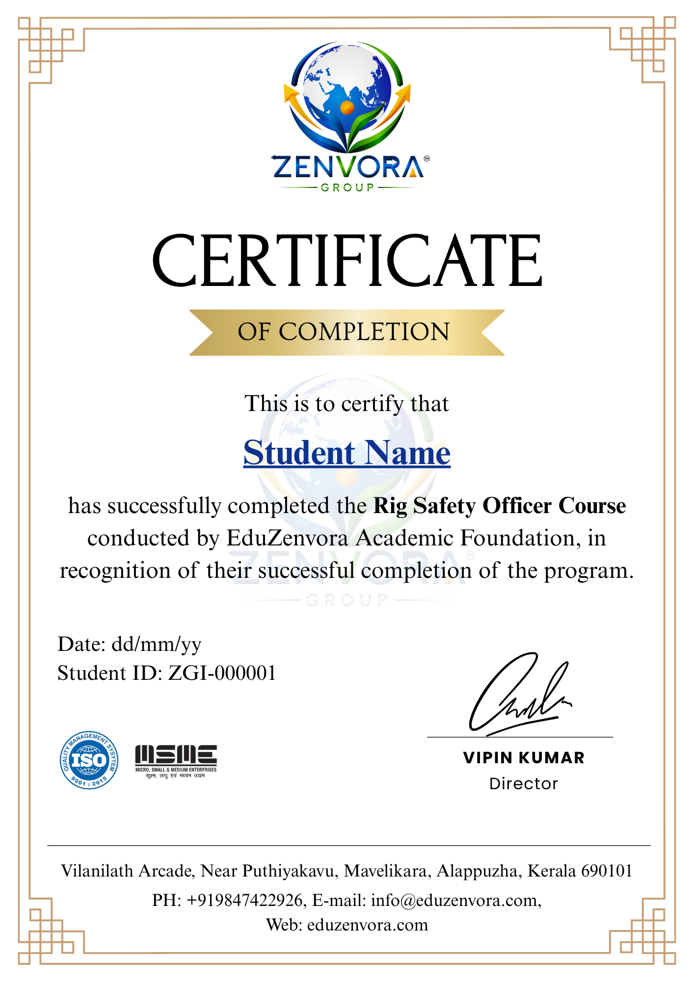 Rig Safety Officer Course Certificate